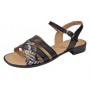 sandale dama negre din piele naturala cu barete multiple si insertie print sarpe clp15n